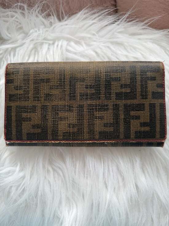 Fendi Handbags - Fendi Vintage Zucca FF Monogram Coated Canvas Long Flap Wallet with Pink Leather